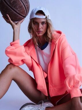 NWT FP Movement x Free People Neon Coral ‘A Cut Above’ Zip Hoodie